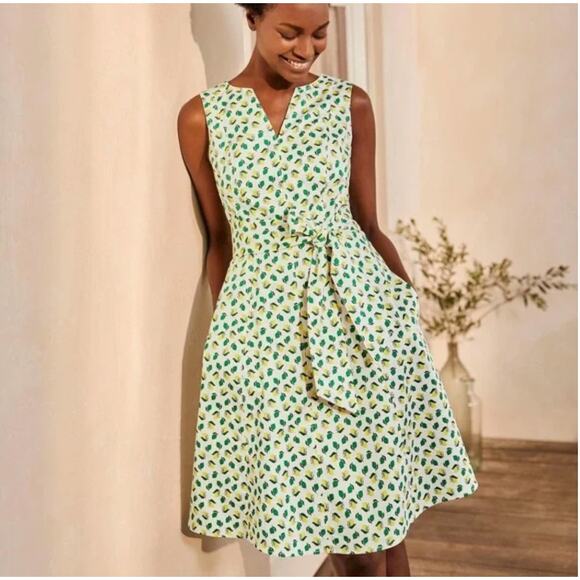 BODEN Mischa Midi Dress Womens 16/18 Fit & Flare Cotton Citrus Lime Lemon Summer - Picture 1 of 13
